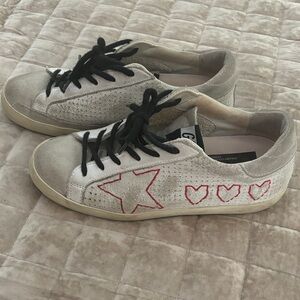 Golden Goose White and Red Sneakers